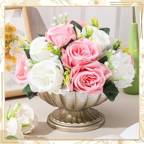 2 Pcs Metal Compote Vase, Floral Centerpiece Bowls, Silver - color: Silver