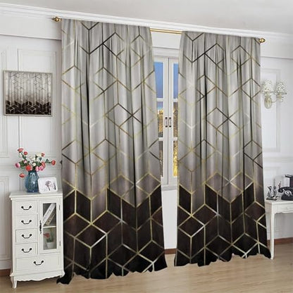 Geometric Marble Curtains, Black Gold Abstract Geometry Pattern Texture Window Treatments for Bedroom Living Room, Black Luxury Marble Drape 2 Panel Sets,52x84 Inch Blackout - color: Marble-4, size: 26"W x 84"L (Pack of 2)