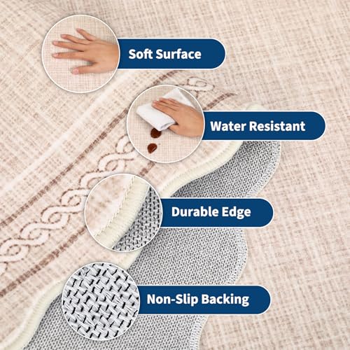 GarveeHome Scalloped Washable Rugs 2x6 Hallway Runner Rug Non Slip, Beige - color: Beige, size: 2' x 6' (Runner)