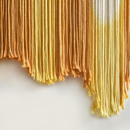 IOWER Macrame Wall Hanging Yellow Dip Dye Boho Fiber Wall Decor 27" x 26.8" - color: yellow