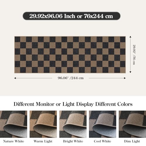 Lahome Checkered Easy Jute Kitchen Runner Rug, 2x8 Outdoor Rugs Washable - color: Chocolate Brown/Checkerboard -1, size: 2'6" x 8' (Runner)