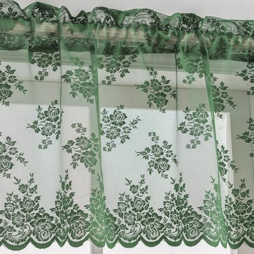 Kotile Emerald Green Sheer Valance for Kitchen Window W52xL18 Inch 1 Panel - color: Embrald Green