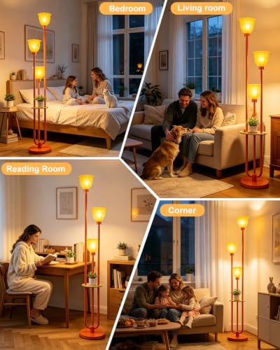 Lightdot Globe Floor Lamp with LED Bulbs Included, Dimmable Floor Lamps,Unique Modern Standing Tall Lamp for Bedroom Living Room/Sofa Beside/Corner Decor-Gold - color: 3U Orange Peaked Cap-Orange
