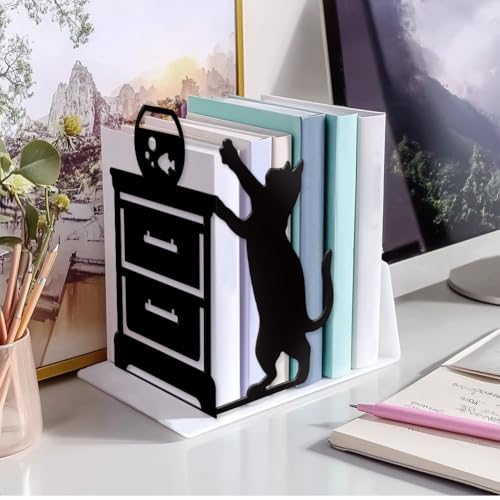Peacoblue 5.5"x4.3"x8.3" Metal Bookends, Heavy Duty Book Ends for Shelves - style: cat