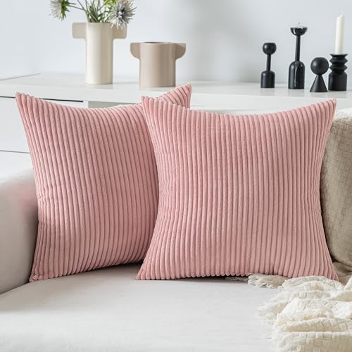MIULEE Decorative Corduroy Throw Pillow Covers Set of 2 16x16 Blush Pink - color: Blush Pink, size: 16" x 16" (Pack of 2)