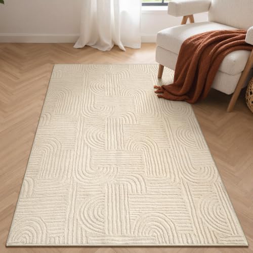 GENIMO Soft 3x5 Washable Rug Small for Entryway, 3D Textured High Low Pile - color: Arch Beige, size: 3' x 5' (Rectangular)