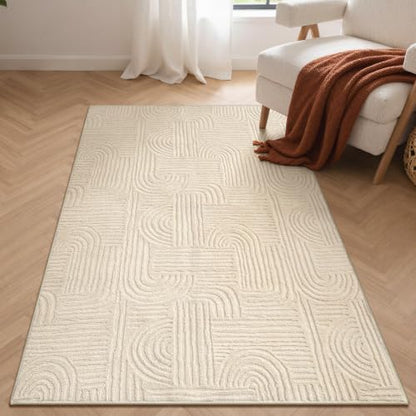 GENIMO Soft 3x5 Washable Rug Small for Entryway, 3D Textured High Low Pile - color: Arch Beige, size: 3' x 5' (Rectangular)
