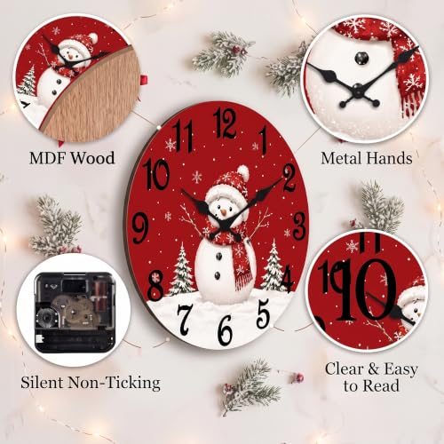 ArtSocket Round Wall Clock Silent Non-Ticking 12", Christmas Rustic - color: Rustic Christmas 01