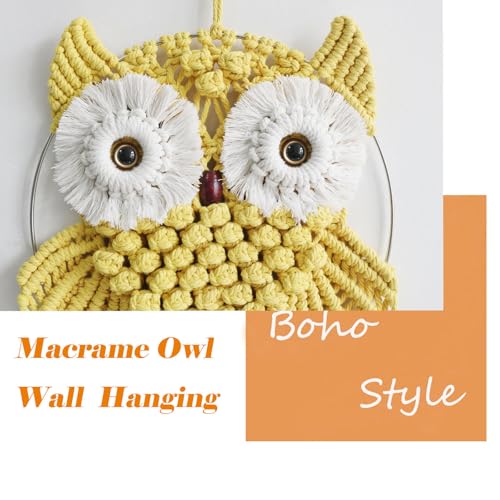Achart Owl Macrame Wall Hanging-Hand Woven Boho Tapestry-Macrame Wall Decor - color: Yellow-L