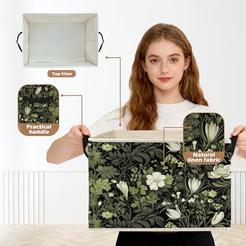 Vintage Floral Botanical Storage Box Bins, Art Nouveau Plant Flower Aesthetic Collapsible Storage Basket Organizer for Bedroom Laundry Room Home Clothes Books, Decor for Room - color: Vintage Floral