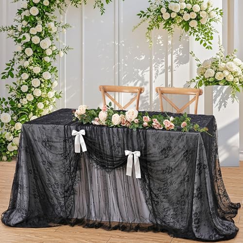 Black Lace Tablecloth Farmhouse Table Fabric 60x120 Inch for Halloween - color: Black, size: 120" x 60" (1Pc Rectangular)