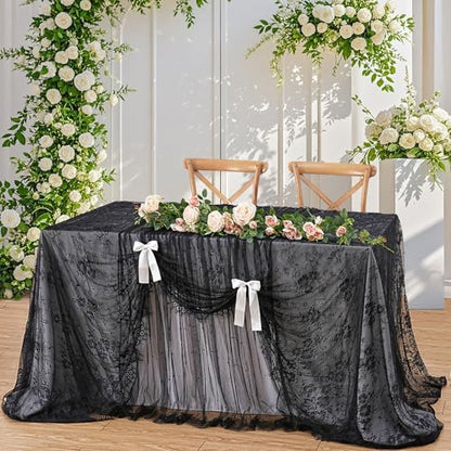 Black Lace Tablecloth Farmhouse Table Fabric 60x120 Inch for Halloween - color: Black, size: 120" x 60" (1Pc Rectangular)