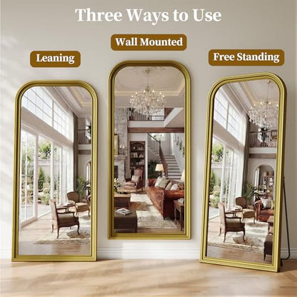 71"x32" Full Length Mirror with Stand, Arched PU Frame - color: Antique Gold