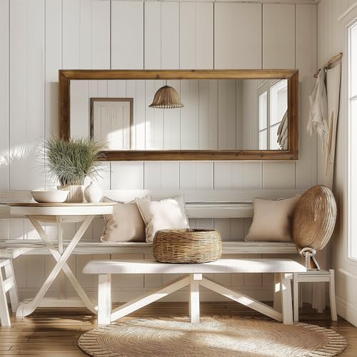 MELOMOIR 64"x21" Rustic Farmhouse Full Length Mirror with Solid Wood Frame - color: Wood, size: 64"L x 21"W