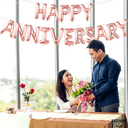 KatchOn Rose Gold Happy Anniversary Balloons Letters 16 Inch - style: Rose Gold