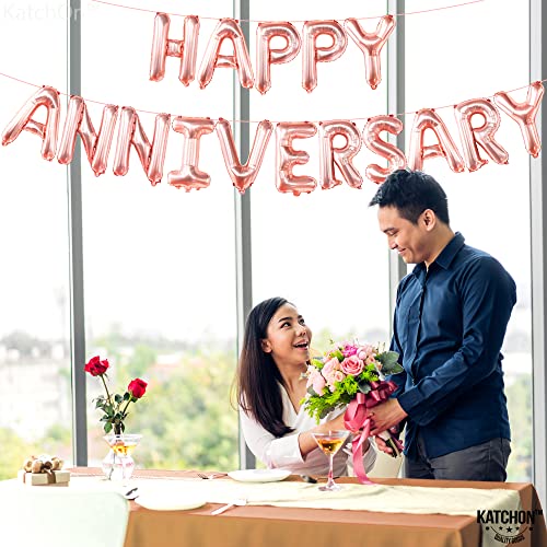 KatchOn Rose Gold Happy Anniversary Balloons Letters 16 Inch - style: Rose Gold