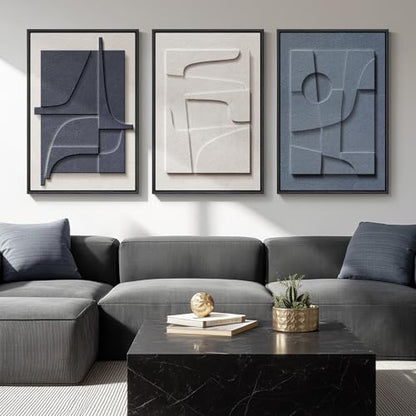 Large 3D Textured Framed Blue White Abstract Wall Art Set, 3 Piece 20x30 In - color: Blue and White, size: 20"w X 30"h X 3pcs