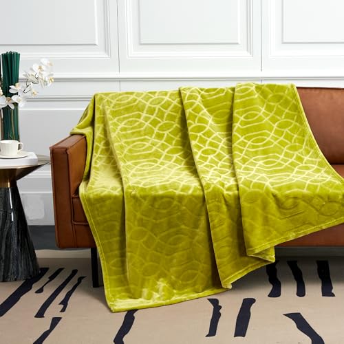 Soft Cozy Fleece Throw Blanket, 50x60 Inches – Lightweight Plush Blanket for Couch, Fuzzy 3D Jacquard Design, for Sofa, Bed & Travel - Olive Green - color: Olive Green, size: Throw (50" x 60")