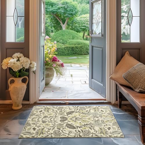 EverGrace Area Rugs for Entryway 2x3, Boho Floral Faux Wool Indoor Outdoor Small Rugs, Washable Rugs for Bedroom Bathroom Laundry Doormat, Low Pile Floor Mat Carpet for Home Decor, Gray - color: Gray Multi, size: 2'x3'