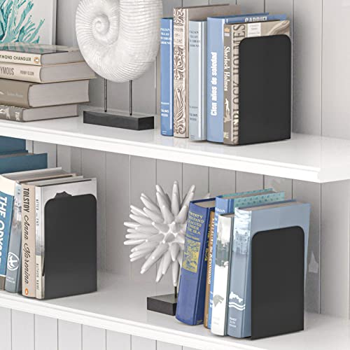 VFINE Bookends 4 Pairs, Black Metal Book Ends, Bookends for Shelves, Book Stopper for Heavy Books, Book Dividers for Home Office School Supplies - color: Black 4 Pairs Bookends