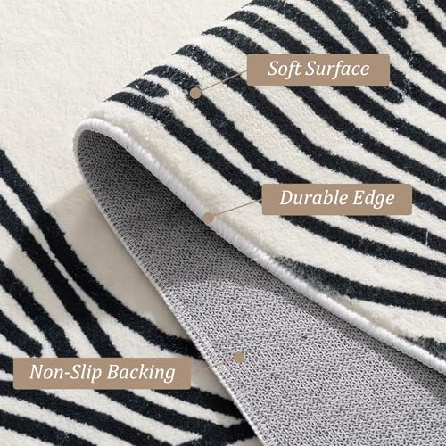 2x6 Washable Runner Rug for Hallway, Black and Cream White Modern Abstract - color: Modern Lines Beige, size: 2' x 6' (Rectangular)