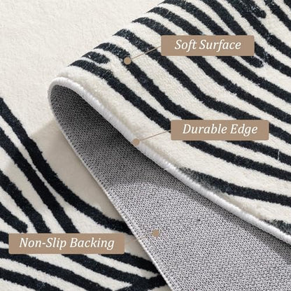 2x6 Washable Runner Rug for Hallway, Black and Cream White Modern Abstract - color: Modern Lines Beige, size: 2' x 6' (Rectangular)