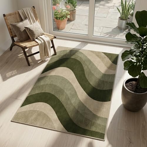 3x5 Olive Green Area Rugs, Modern Washable Rug for Living Room - color: Olive Green/Beige, size: 3' x 5' (Rectangular)