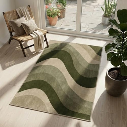 3x5 Olive Green Area Rugs, Modern Washable Rug for Living Room - color: Olive Green/Beige, size: 3' x 5' (Rectangular)