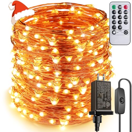 Super Long LED String Lights 99ft 300 LEDs Fairy String Lights with Switch/Timer, Indoor/Outdoor Copper String Lights with Remote, for Birthday Wedding Christmas, Plug in/8 Modes Warm White - size: 99 Feet