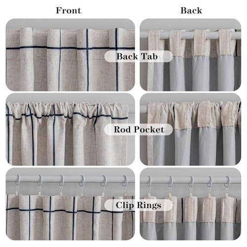 MYSKY HOME 100% Blackout Plaid Farmhouse Linen Curtains 54 Inch Long 2 Panels Set Double Layer Windowpane Drapes Thermal Insulated Privacy Protection Rod Pocket Back Tab, 52" W, Navy Blue - color: Navy Blue, size: 52"W x 54"L (Pack of 2)