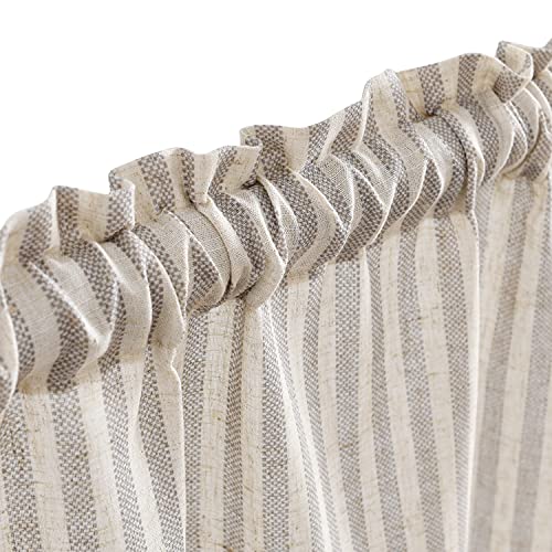 Vangao Taupe Grey Stripe Linen Tiers Curtains 36 Inch Farmhouse 2 Panels - color: Boxter Striped| Taupe Grey on Beige, size: 26"W x 36"L (Pack of 2)