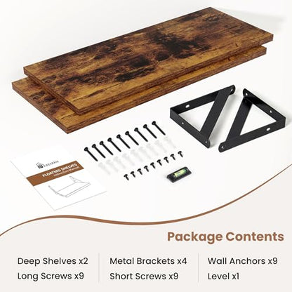Axeman 20 Inch Floating Shelves, 8 Inch Deep Brown Wall Shelves Set of 2 - color: Rustic Brown, size: 20 Inch