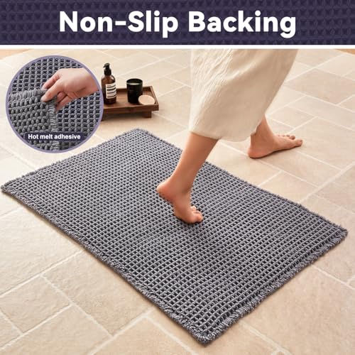 Triohero Waffle Bath Mat, Boho Bathroom Rugs Non Slip, 20x30 Dark Grey - color: Dark Grey, size: 1'8" X 2'6" (Rectangular)