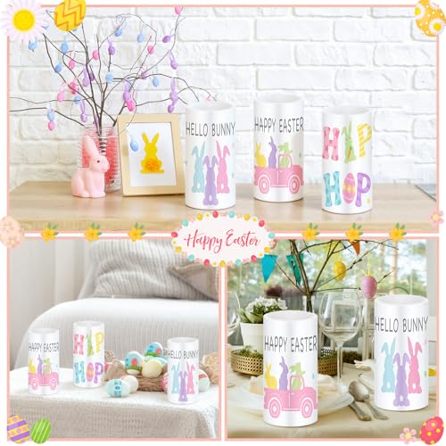 Retisee 3 Pcs Pastel Easter Flameless LED Candles Battery Operated Bunny Spring Flickering Pillar Candles with Remote Pastel Easter Decoration Centerpiece for Bedroom Living Room Dinner Table Decor - style: Pastel