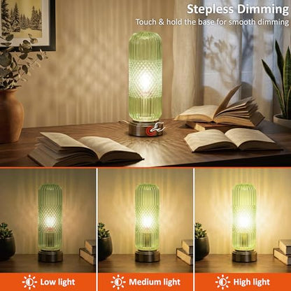 Buruis 11.6" Touch Dimmable Table Lamp with Ribbed Glass Shade, Light Green - color: Light Green