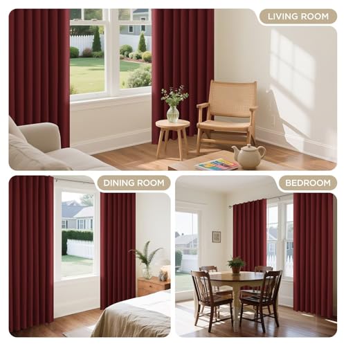 Joydeco Blackout Curtains 108 Inches Long, Thermal Insulated Black Out Curtains 2 Panels Set, Room Darkening Drapes for Living Room Window Rod Pocket Back Tab (W52 x L108 Inch, Burgundy Red) - color: Burgundy Red, size: 52"W x 108"L (Pack of 2)