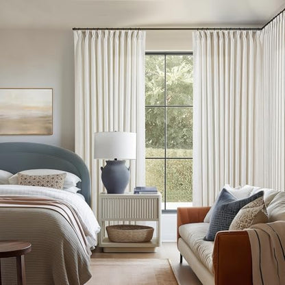 TWODRAPES Natural Pinch Pleated Linen 94 Inch Curtains for Living Room - color: Natural, size: 40"W x 94"L (Pack of 2)