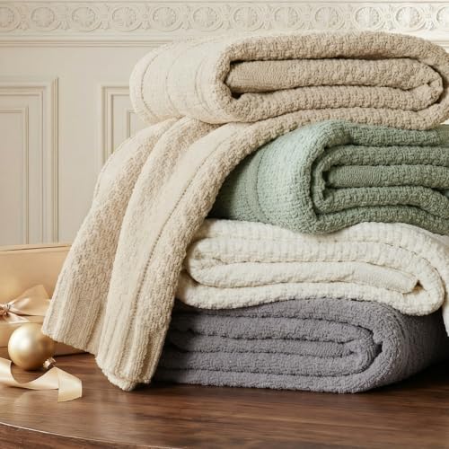 Amélie Home Chenille Knit Throw Blanket, Sage Green 60"x80" - color: Sage Green, size: 60" X 80"