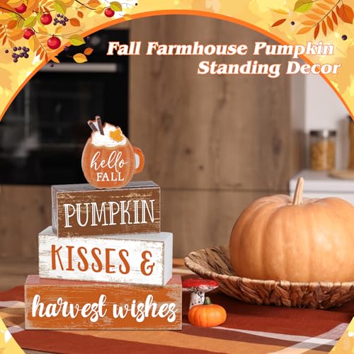 4 Pcs Fall Decor for Home Hello Fall Wooden Signs with Ice Cream Cup - style: Pumpkin Spice
