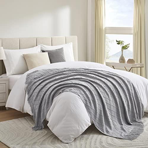 Acrylic Knitted Throw Blanket, Grey, 50 x 60 Inches - color: Grey