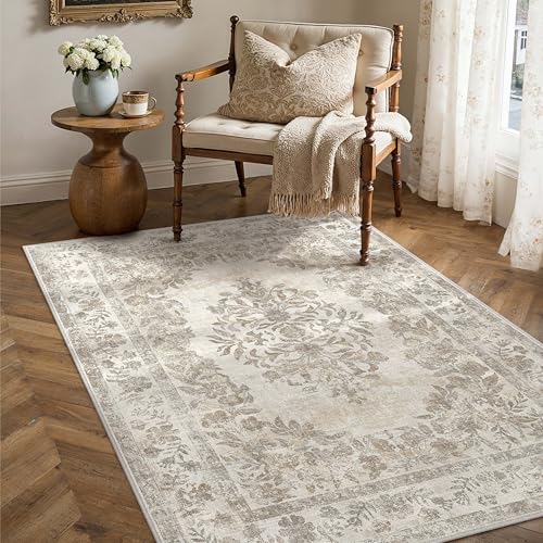 PureCozy 3x4 Washable Area Rug Entryway Cream Beige Vintage Small Doormat - color: Vintage Beige/Cream, size: 3' x 4' (Rectangular)