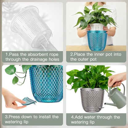 QCQHDU 2 Pack Self Watering Pots, 7.2 Inch, with Drainage Holes, Gray - color: Gray, size: 7.2in
