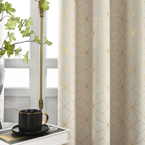 Beauoop Beige Gold 100% Blackout Curtains for Bedroom 50x54 2 Panels - color: Beige/Gold, size: 50"W x 54"L (Pack of 2)