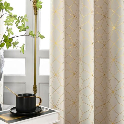 Beauoop Beige Gold 100% Blackout Curtains for Bedroom 50x108 2 Panels - color: Beige/Gold, size: 50"W x 108"L (Pack of 2)
