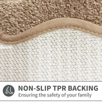 Cute Scalloped Beige Bathroom Rug Runner,Non Slip Absorbent 17"x47" - color: Beige, size: 2' x 4'11" (Rectangular)