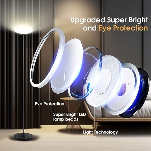 LED Torchiere Floor Lamp with Remote Control, Standing Lamp for Living Room - color: Matte Black