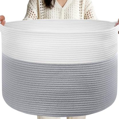 90L Large Blanket Basket Storage with Handles - White & Gray - color: Gray & White, size: 90L