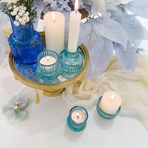 Glass Candlestick Holders, Taper Candle Holders, Set of 3, Bule - color: Bule, size: 3 PCS