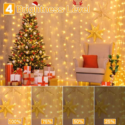 Ollny 2 Pack Curtain Lights, 400LED 6.6x6.6ft Fairy Lights with Remote - color: Warm White, size: 400 LED