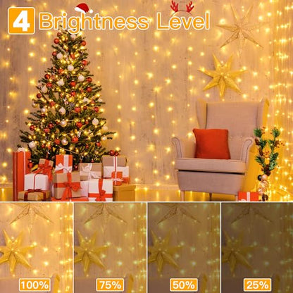 Ollny 2 Pack Curtain Lights, 400LED 6.6x6.6ft Fairy Lights with Remote - color: Warm White, size: 400 LED